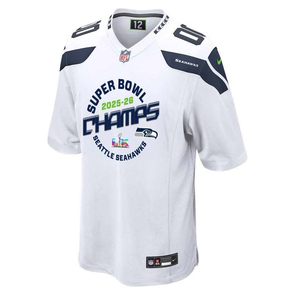 Seattle Seahawks Champions 2025-26 Super Bowl LX Custom Game Jersey - White