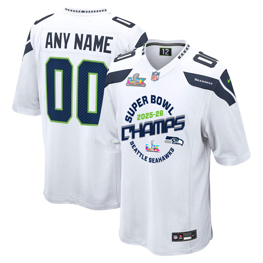 Seattle Seahawks Champions 2025-26 Super Bowl LX Custom Game Jersey - White