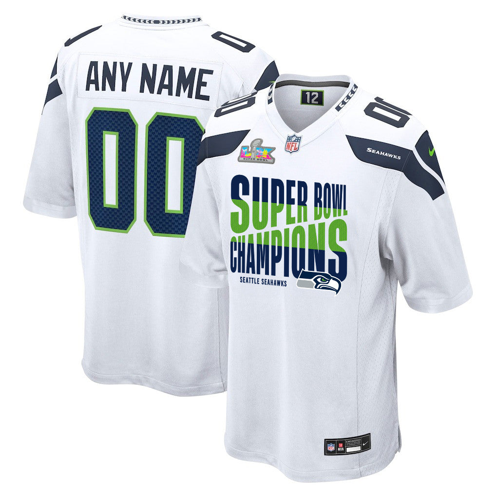 Seattle Seahawks Super Bowl LX Champions Custom Game Jersey - White