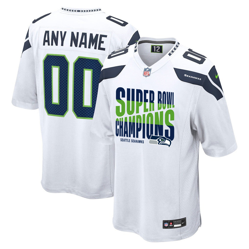 Seattle Seahawks Super Bowl LX Champions Custom Game Jersey - White