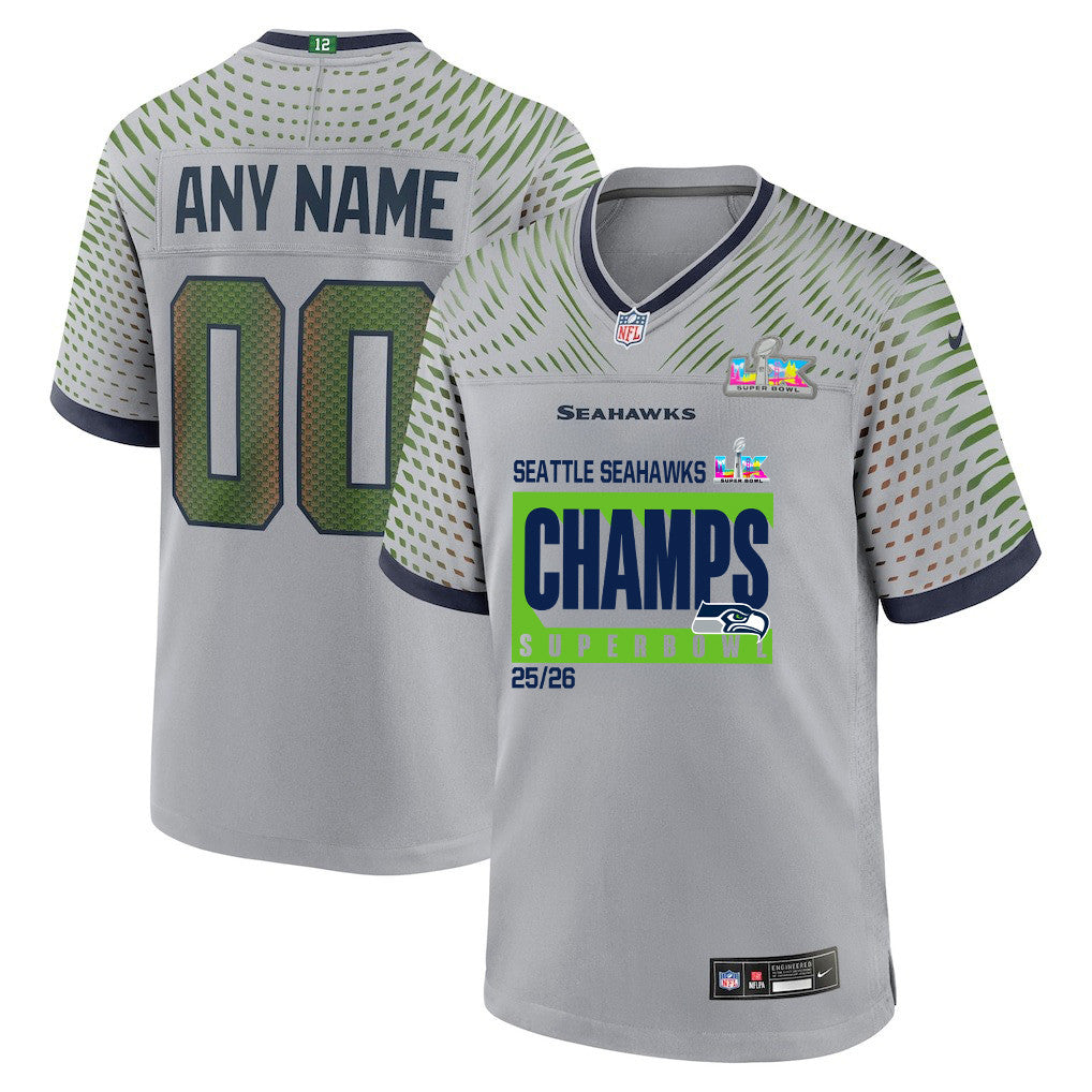 Seattle Seahawks Super Bowl 25/26 Champions LX Custom Rivalries Collection Game Jersey - Gray