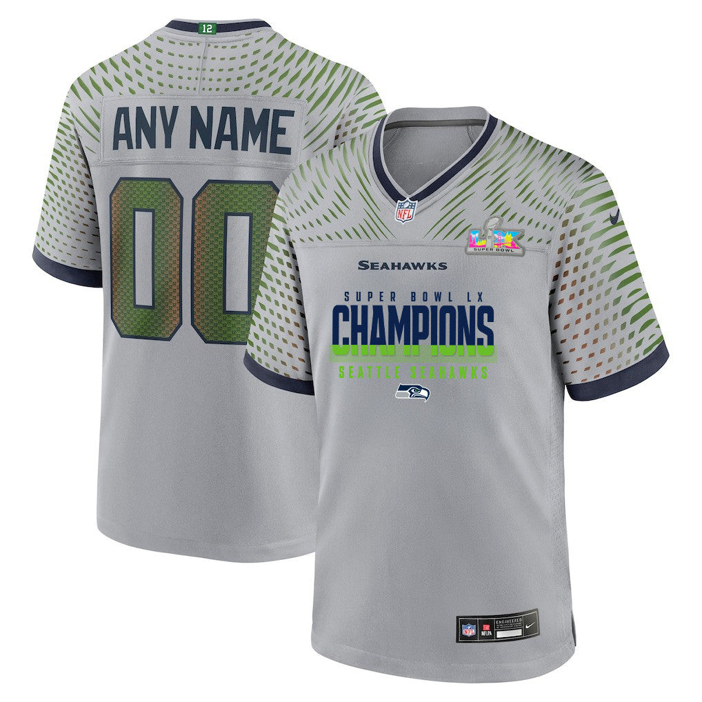 Seattle Seahawks Super Bowl LX Champions Gray Rivalries Collection Game Jersey - Custom Name & Number