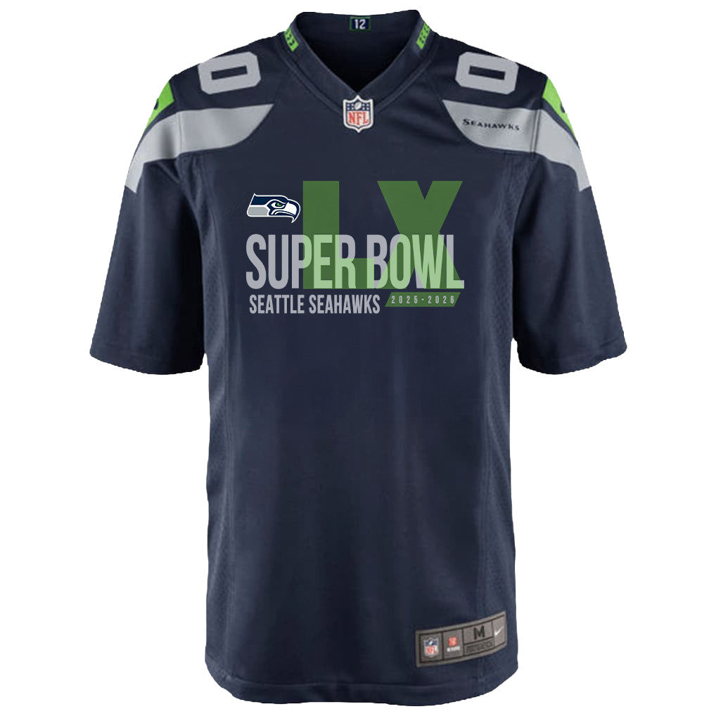 Seattle Seahawks 25-26 Champions Super Bowl LX Custom Team Game YOUTH Jersey - College Navy
