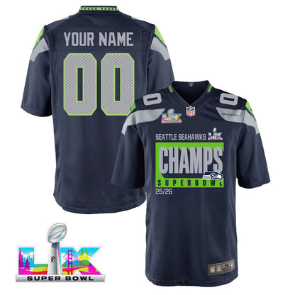 Seattle Seahawks Super Bowl 25/26 Champions LX Custom Team Game YOUTH Jersey - College Navy