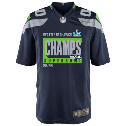 Seattle Seahawks Super Bowl 25/26 Champions LX Custom Team Game YOUTH Jersey - College Navy