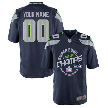 Seattle Seahawks Champions 2025-26 Super Bowl LX Custom Team Game YOUTH Jersey - College Navy