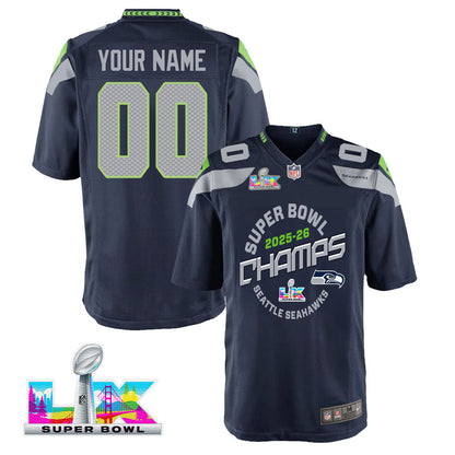 Seattle Seahawks Champions 2025-26 Super Bowl LX Custom Team Game YOUTH Jersey - College Navy
