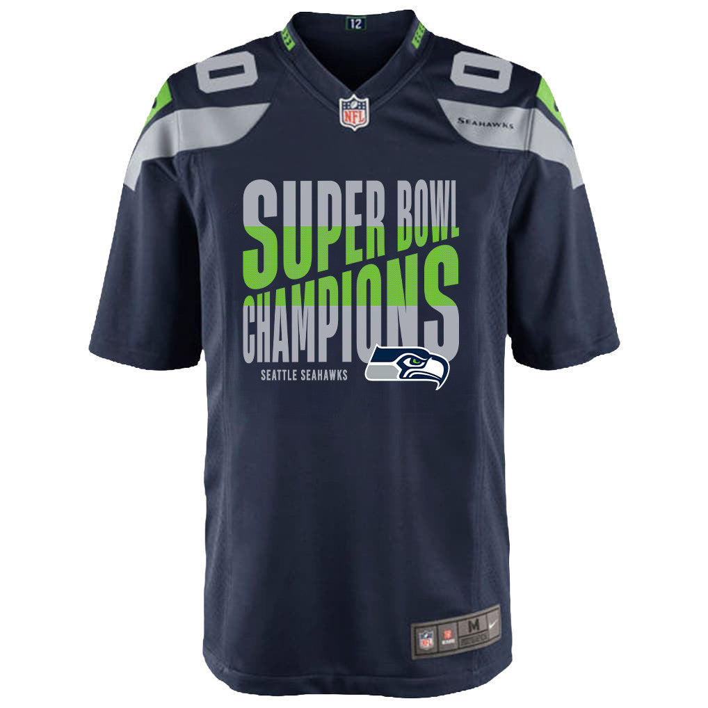 Seattle Seahawks Super Bowl LX Champions Custom Team Game YOUTH Jersey - College Navy