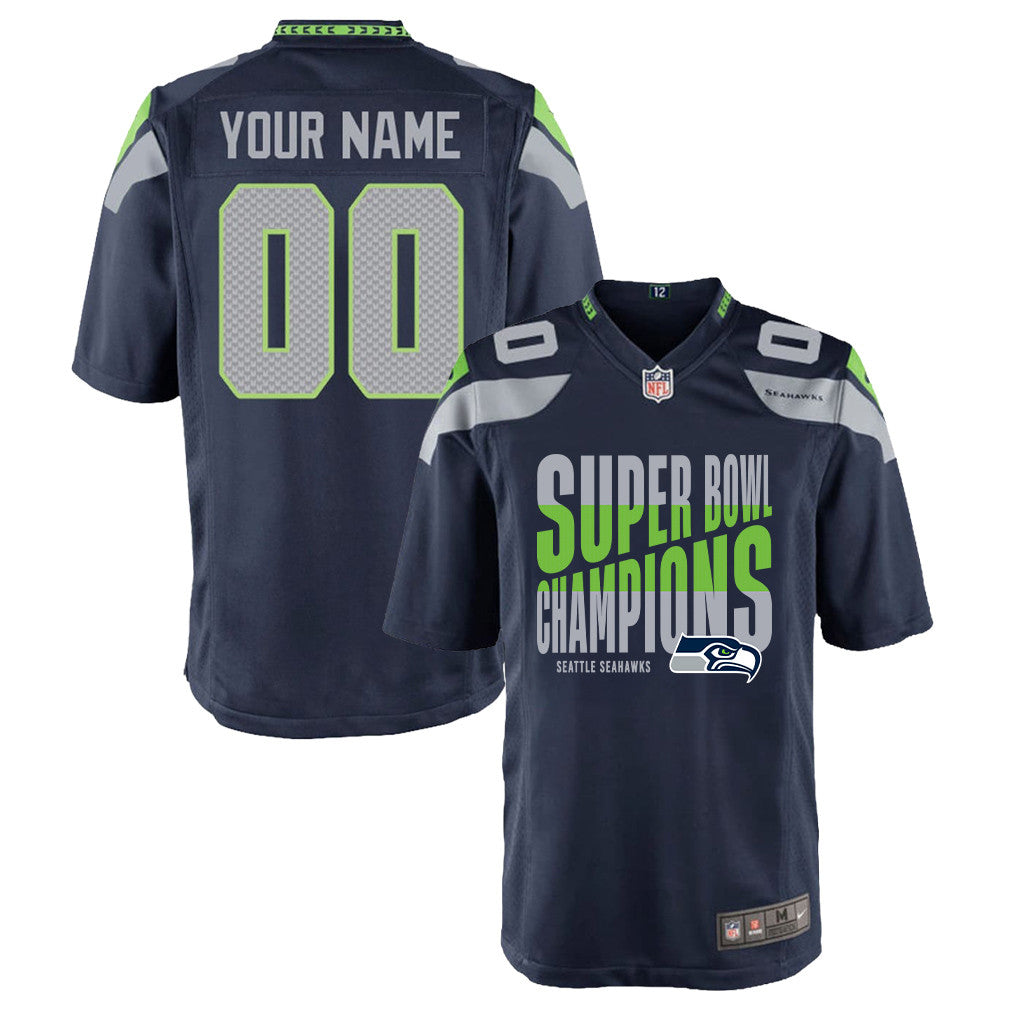 Seattle Seahawks Super Bowl LX Champions Custom Team Game YOUTH Jersey - College Navy