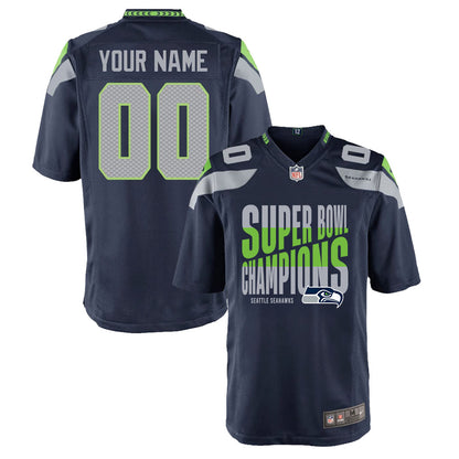 Seattle Seahawks Super Bowl LX Champions Custom Team Game YOUTH Jersey - College Navy
