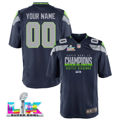 Seattle Seahawks Super Bowl LX Champions Navy Team Game YOUTH Jersey - Custom Name & Number