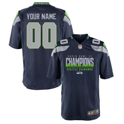 Seattle Seahawks Super Bowl LX Champions Navy Team Game YOUTH Jersey - Custom Name & Number