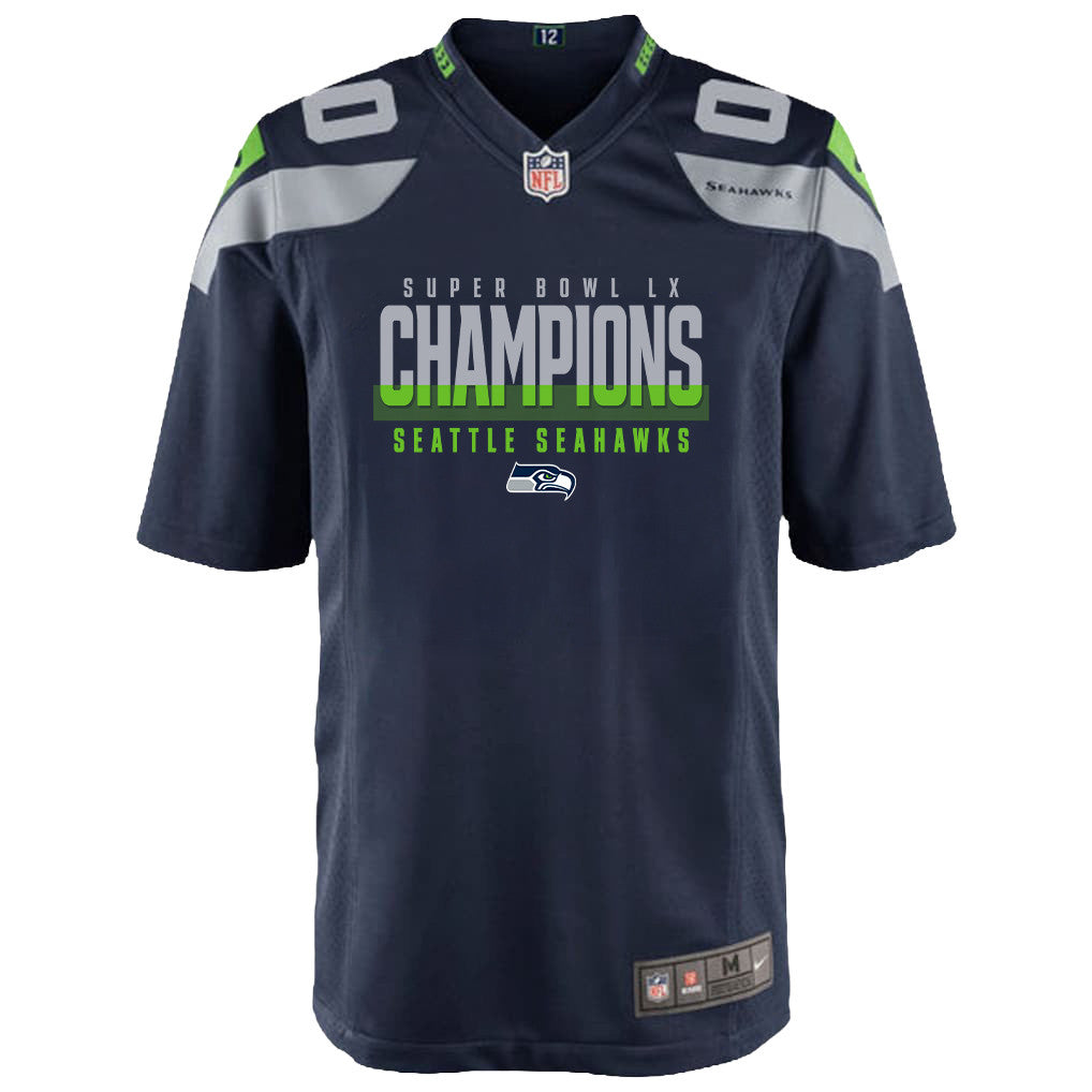 Seattle Seahawks Super Bowl LX Champions Navy Team Game YOUTH Jersey - Custom Name & Number