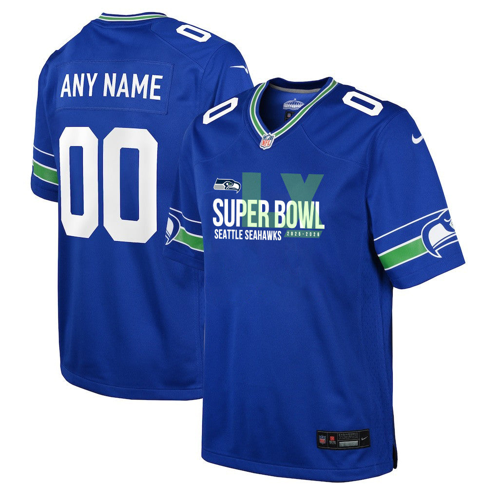 Seattle Seahawks 25-26 Champions Super Bowl LX Custom Alternate Game YOUTH Jersey - Royal