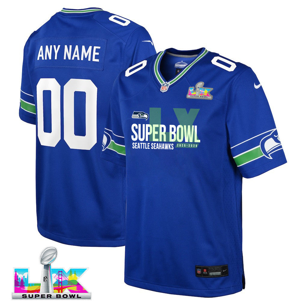 Seattle Seahawks 25-26 Champions Super Bowl LX Custom Alternate Game YOUTH Jersey - Royal