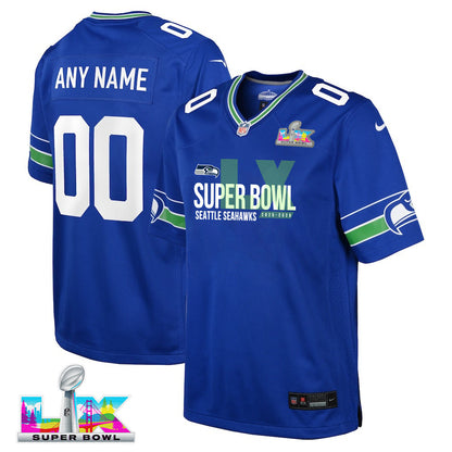 Seattle Seahawks 25-26 Champions Super Bowl LX Custom Alternate Game YOUTH Jersey - Royal