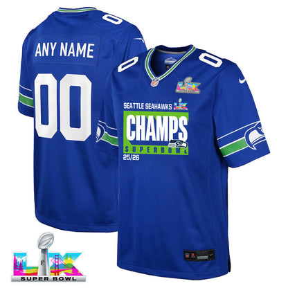 Seattle Seahawks Super Bowl 25/26 Champions LX Custom Alternate Game YOUTH Jersey - Royal