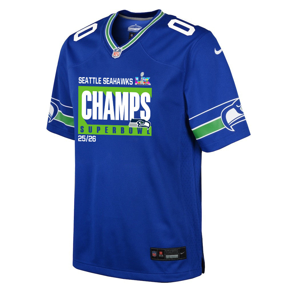 Seattle Seahawks Super Bowl 25/26 Champions LX Custom Alternate Game YOUTH Jersey - Royal