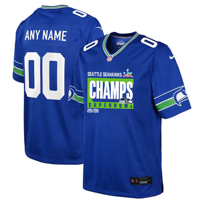 Seattle Seahawks Super Bowl 25/26 Champions LX Custom Alternate Game YOUTH Jersey - Royal
