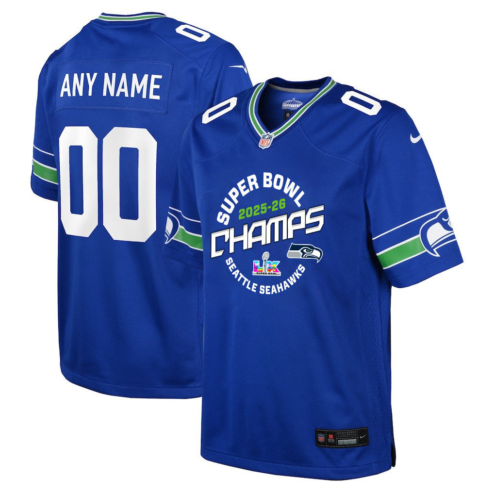Seattle Seahawks Champions 2025-26 Super Bowl LX Custom Alternate Game YOUTH Jersey - Royal