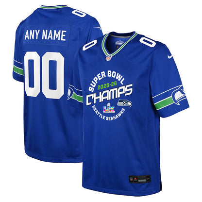 Seattle Seahawks Champions 2025-26 Super Bowl LX Custom Alternate Game YOUTH Jersey - Royal