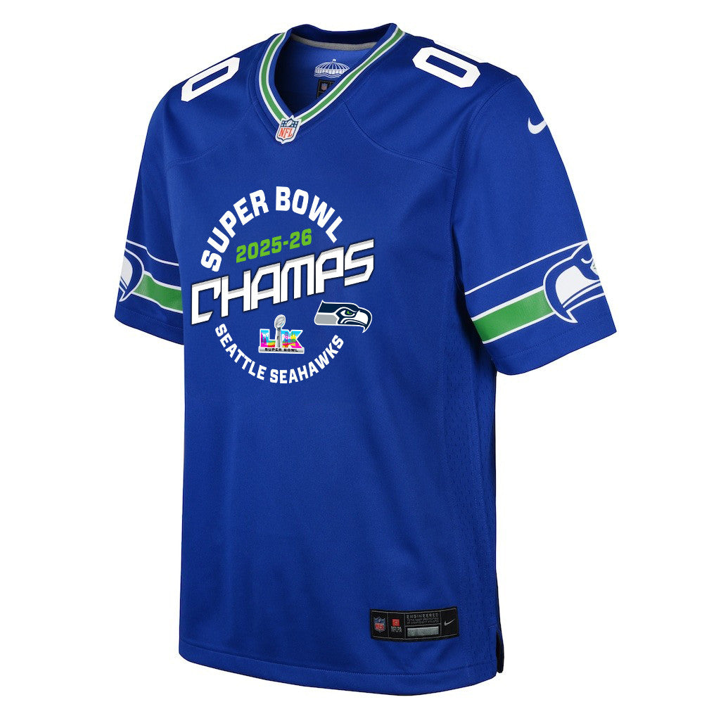 Seattle Seahawks Champions 2025-26 Super Bowl LX Custom Alternate Game YOUTH Jersey - Royal