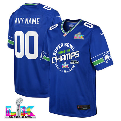 Seattle Seahawks Champions 2025-26 Super Bowl LX Custom Alternate Game YOUTH Jersey - Royal