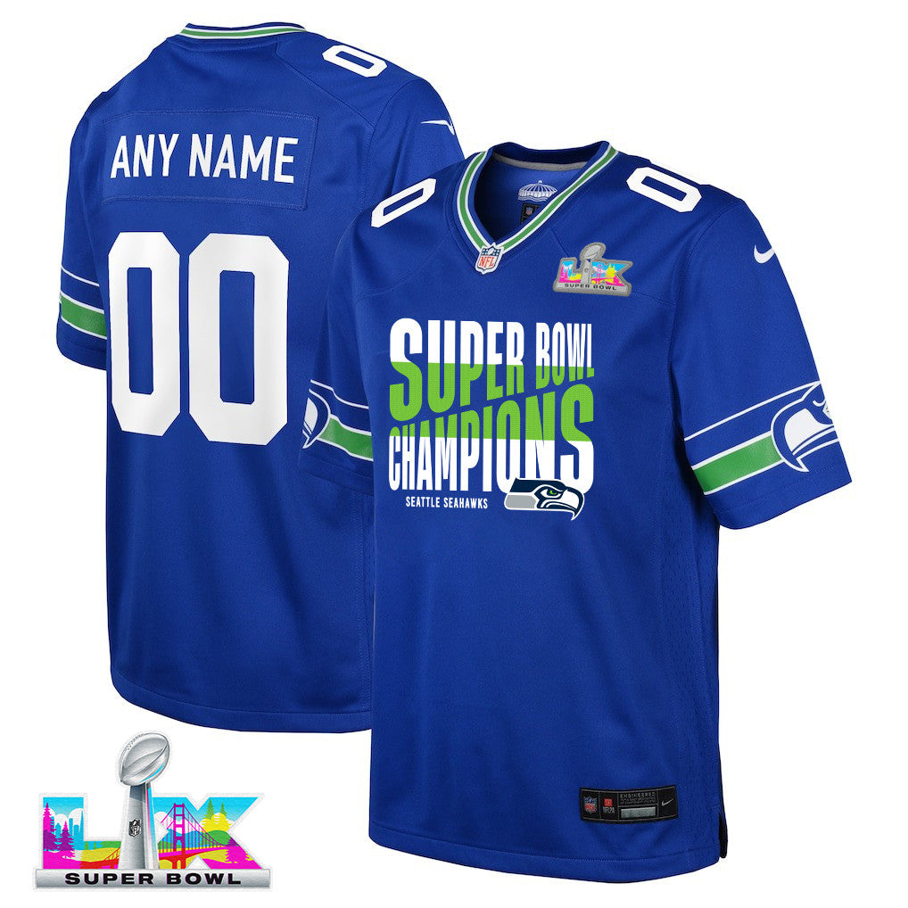 Seattle Seahawks Super Bowl LX Champions Custom Alternate Game YOUTH Jersey - Royal