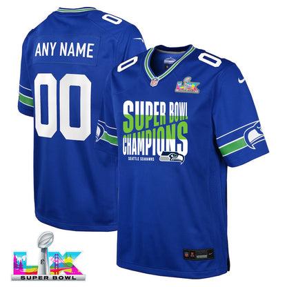 Seattle Seahawks Super Bowl LX Champions Custom Alternate Game YOUTH Jersey - Royal