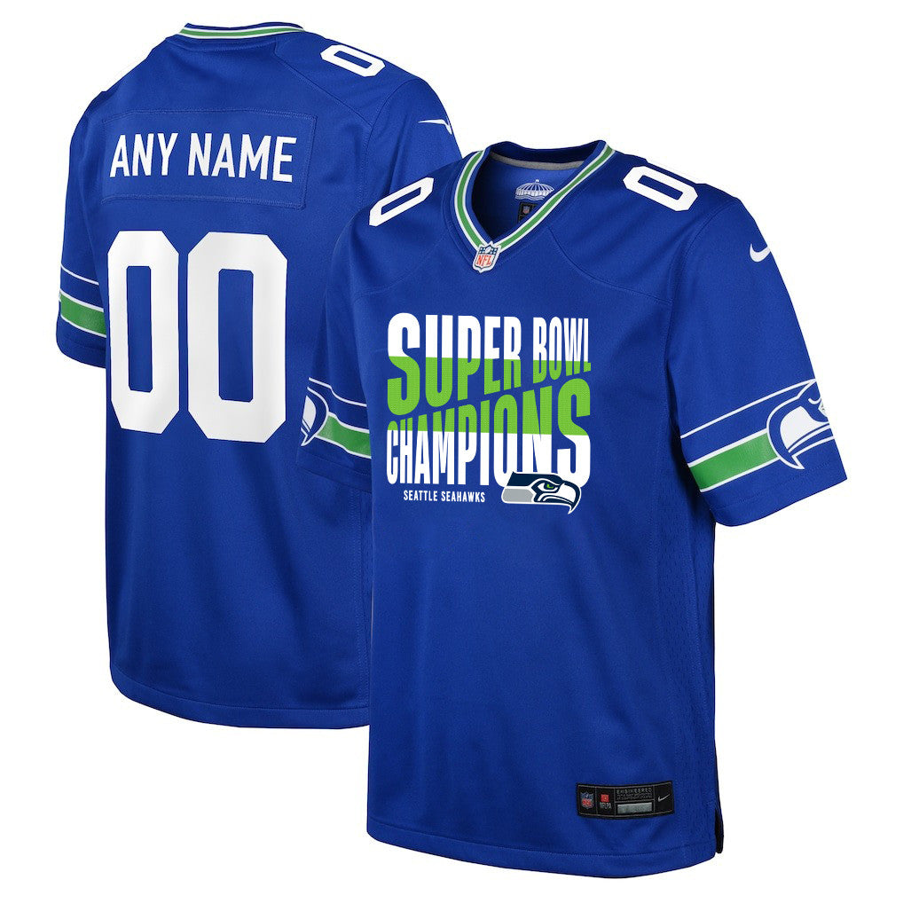 Seattle Seahawks Super Bowl LX Champions Custom Alternate Game YOUTH Jersey - Royal