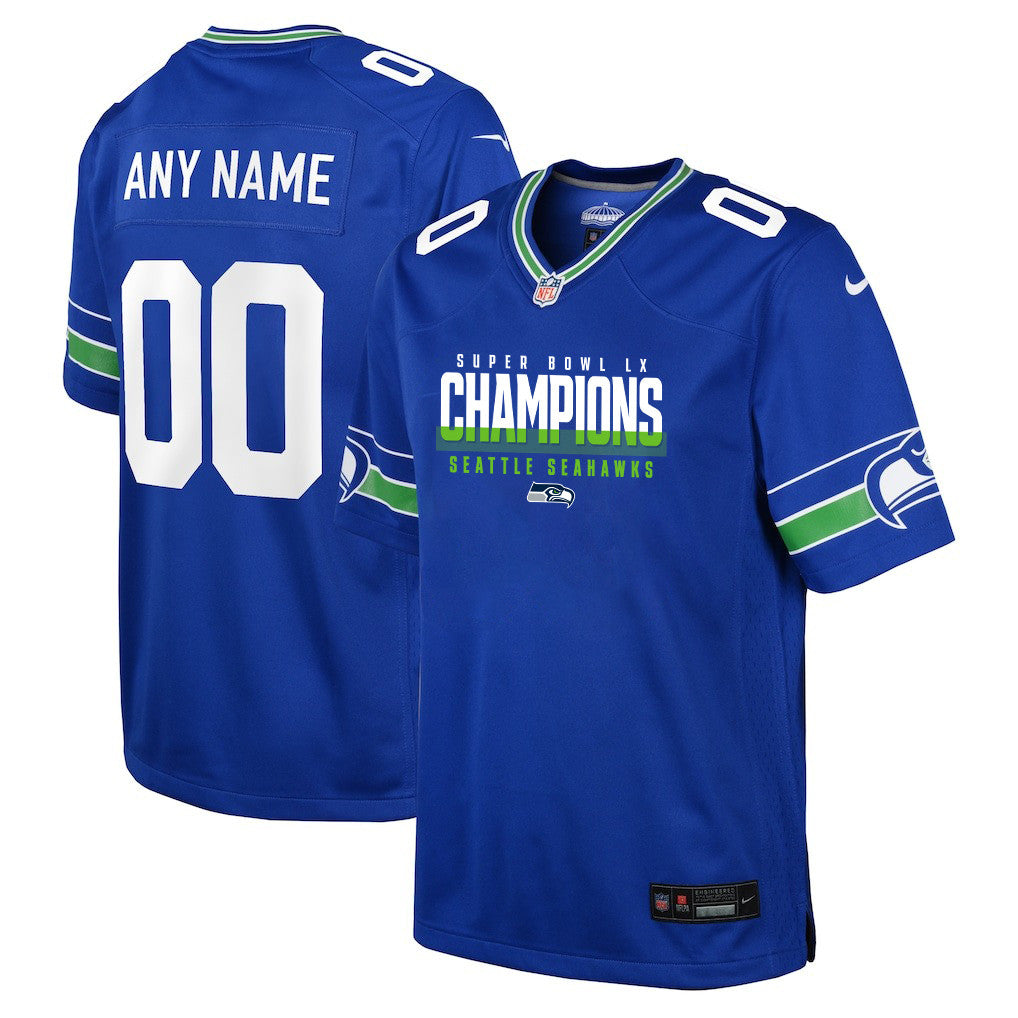 Seattle Seahawks Super Bowl LX Champions Royal Alternate Game YOUTH Jersey - Custom Name & Number