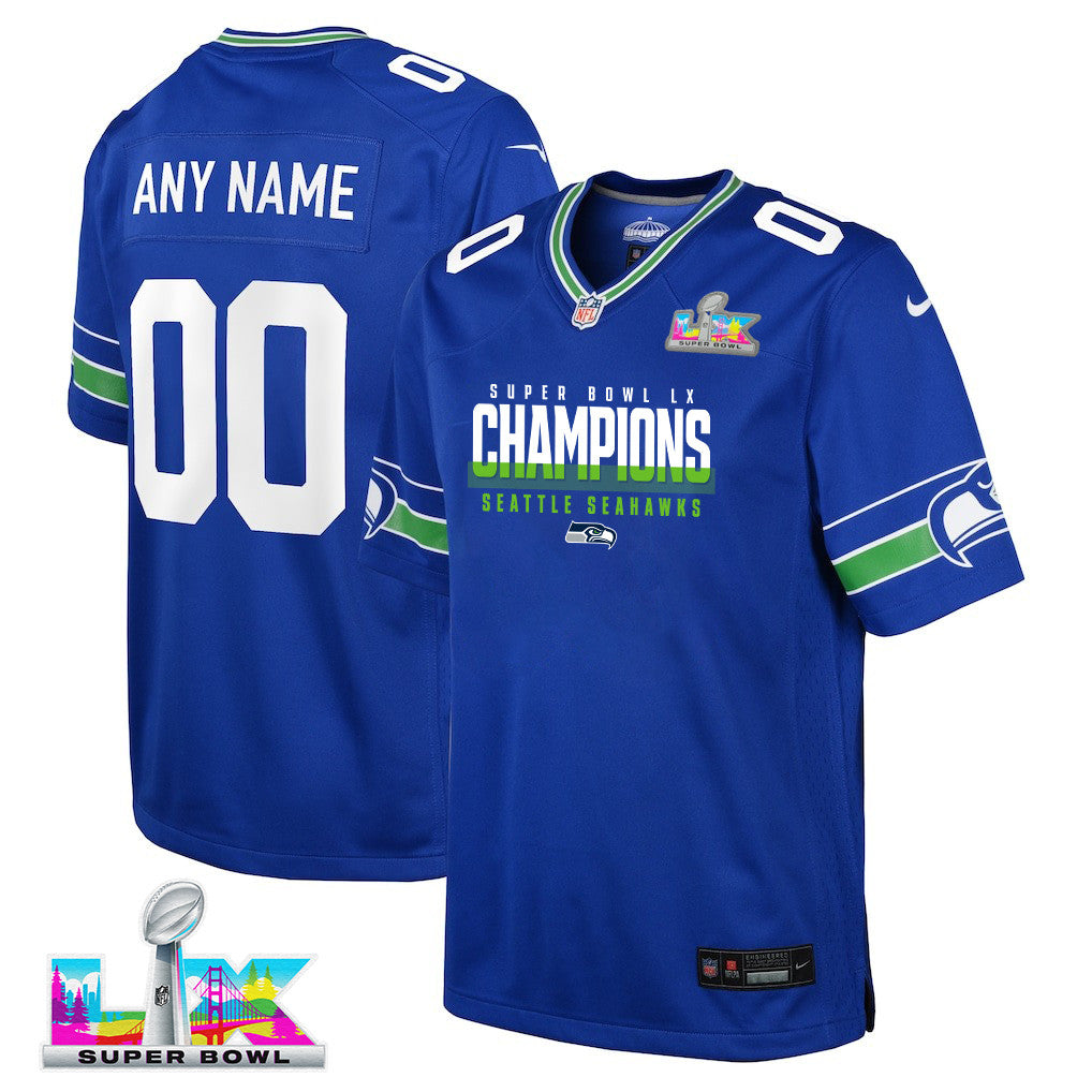 Seattle Seahawks Super Bowl LX Champions Royal Alternate Game YOUTH Jersey - Custom Name & Number