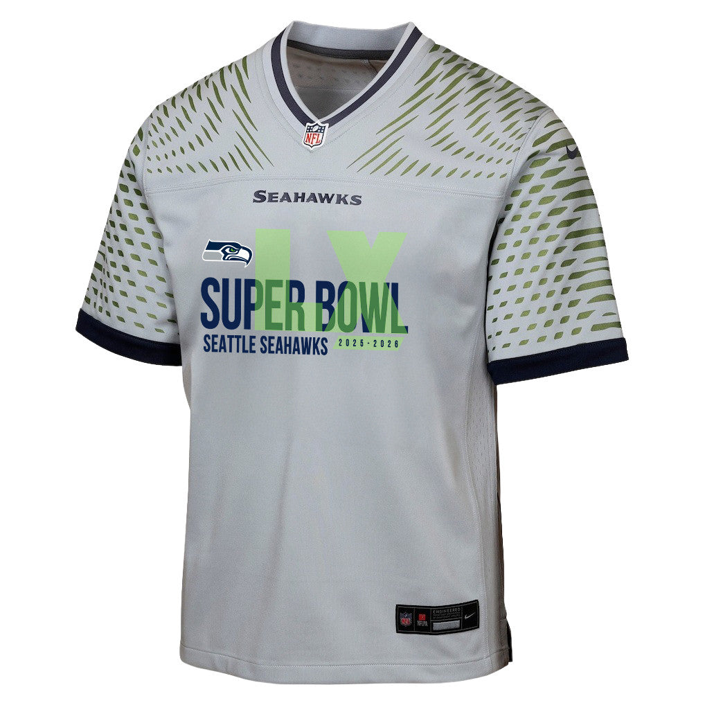 Seattle Seahawks 25-26 Champions Super Bowl LX Custom Rivalries Collection Game YOUTH Jersey - Gray
