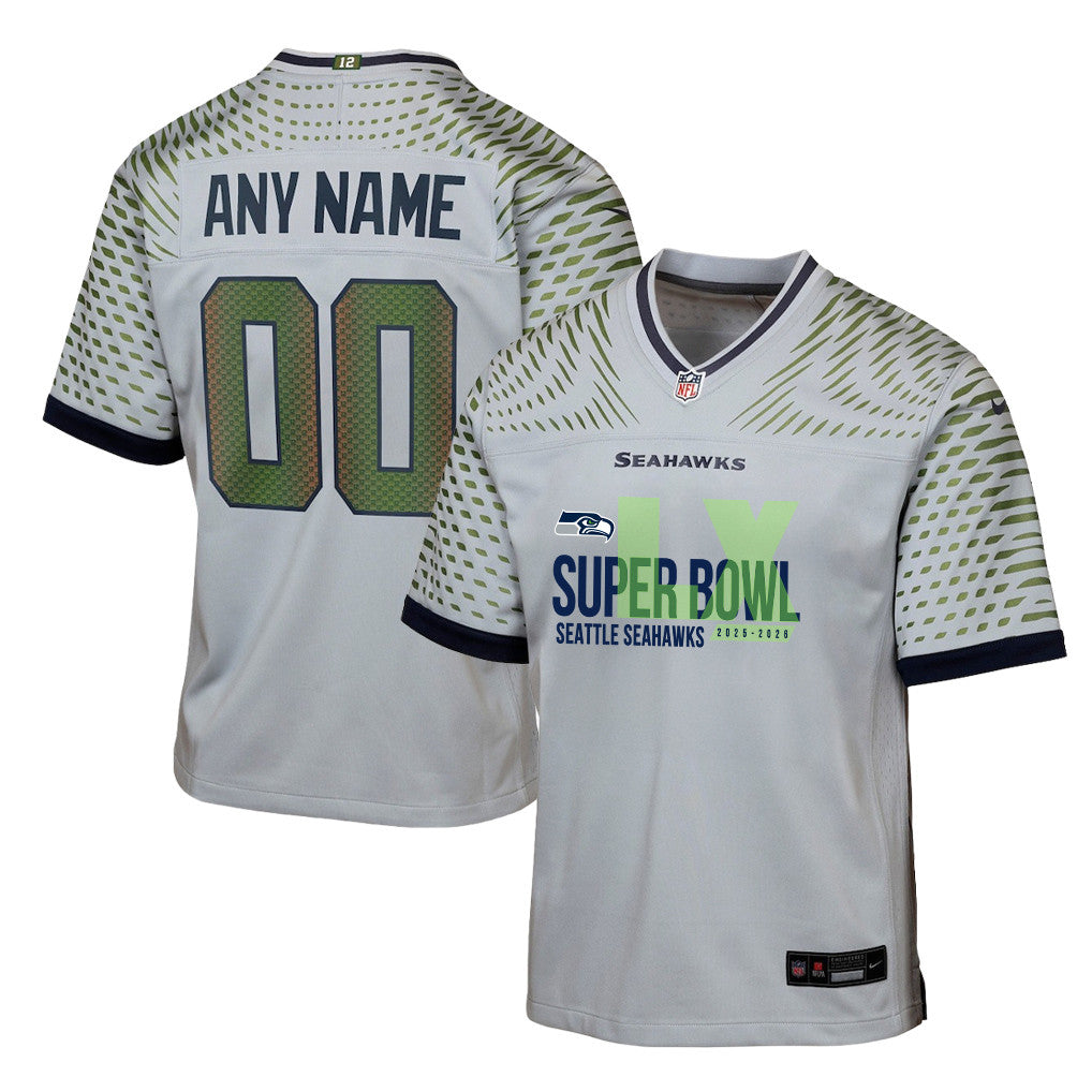 Seattle Seahawks 25-26 Champions Super Bowl LX Custom Rivalries Collection Game YOUTH Jersey - Gray