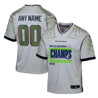 Seattle Seahawks Super Bowl 25/26 Champions LX Custom Rivalries Collection Game YOUTH Jersey - Gray