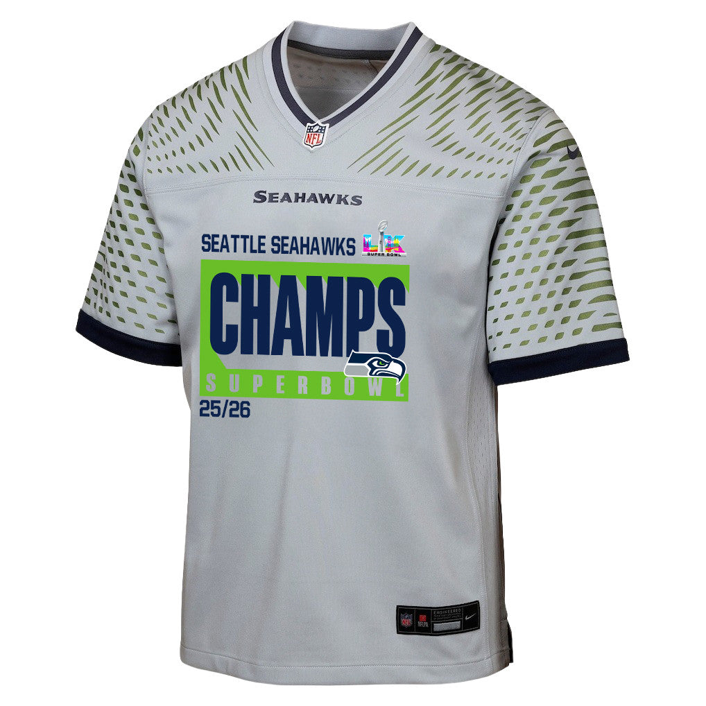 Seattle Seahawks Super Bowl 25/26 Champions LX Custom Rivalries Collection Game YOUTH Jersey - Gray