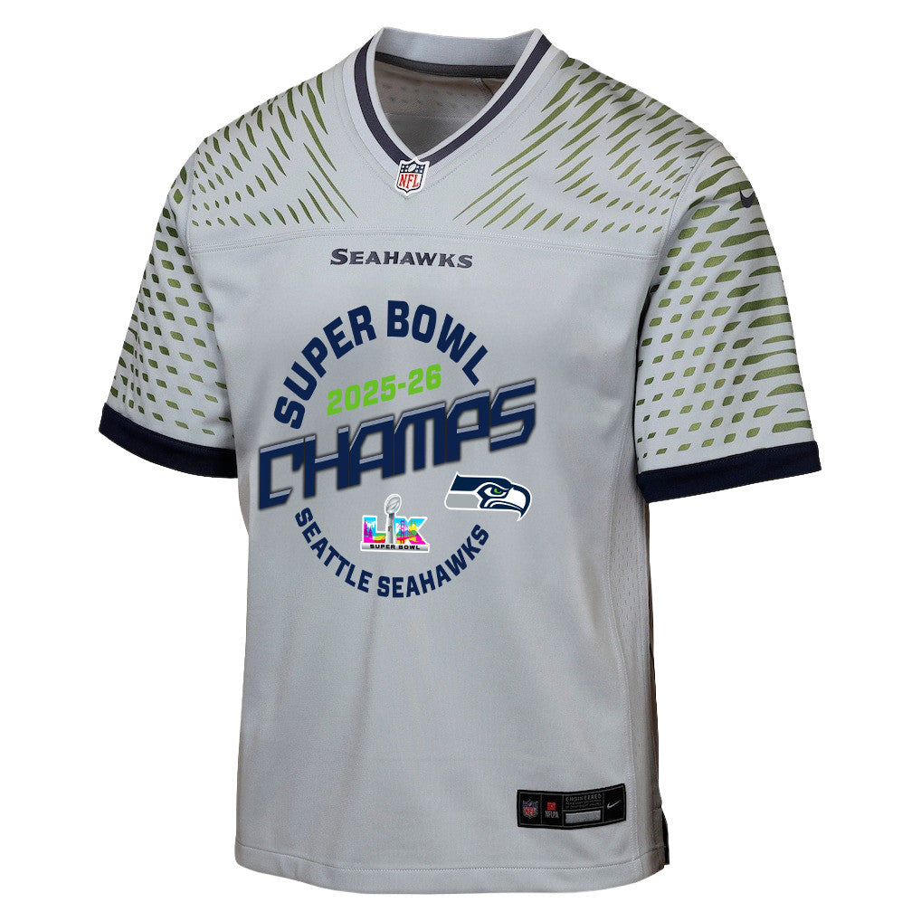 Seattle Seahawks Champions 2025-26 Super Bowl LX Custom Rivalries Collection Game YOUTH Jersey - Gray