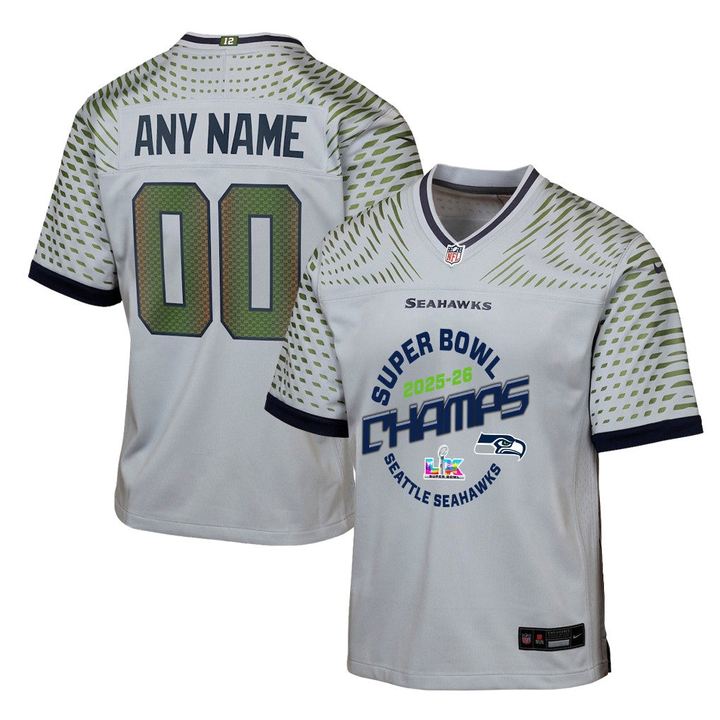 Seattle Seahawks Champions 2025-26 Super Bowl LX Custom Rivalries Collection Game YOUTH Jersey - Gray