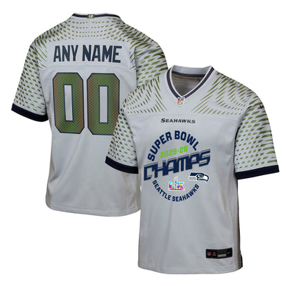 Seattle Seahawks Champions 2025-26 Super Bowl LX Custom Rivalries Collection Game YOUTH Jersey - Gray