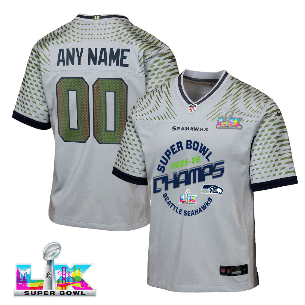 Seattle Seahawks Champions 2025-26 Super Bowl LX Custom Rivalries Collection Game YOUTH Jersey - Gray