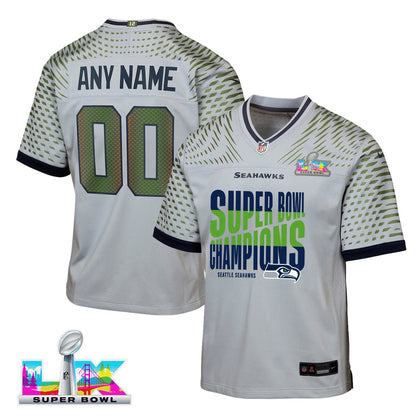 Seattle Seahawks Super Bowl LX Champions Custom Rivalries Collection Game YOUTH Jersey - Gray
