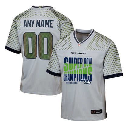 Seattle Seahawks Super Bowl LX Champions Custom Rivalries Collection Game YOUTH Jersey - Gray