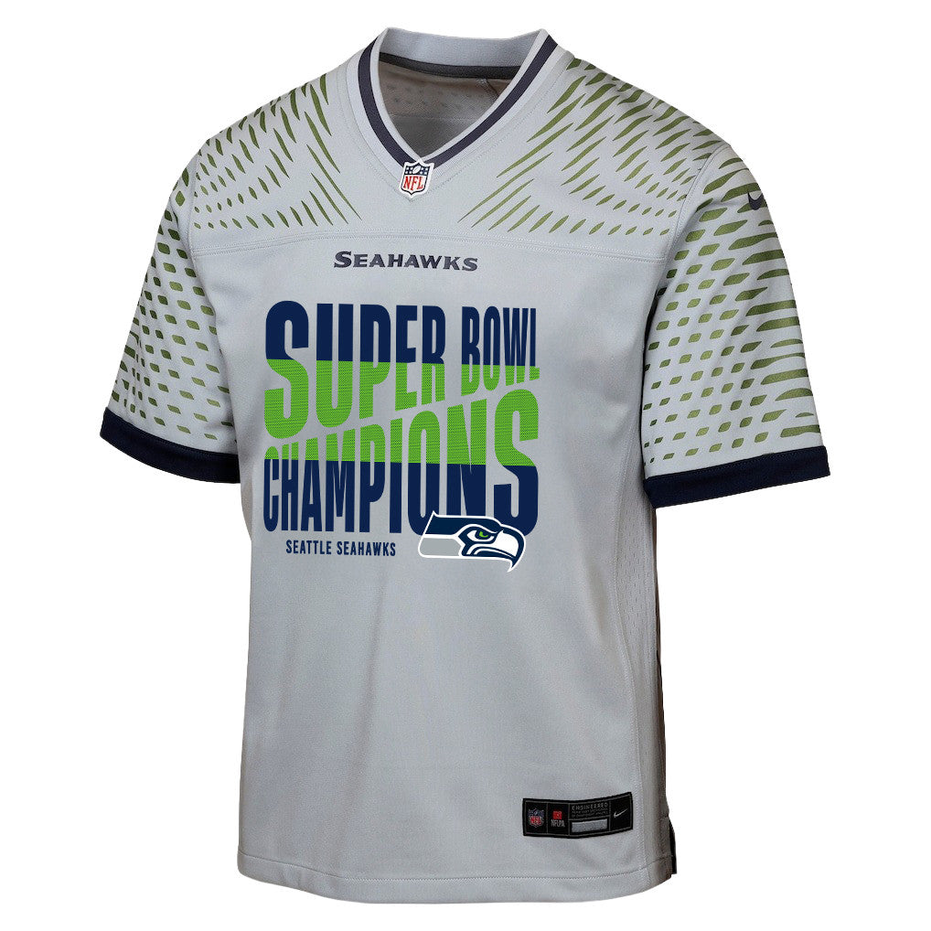 Seattle Seahawks Super Bowl LX Champions Custom Rivalries Collection Game YOUTH Jersey - Gray