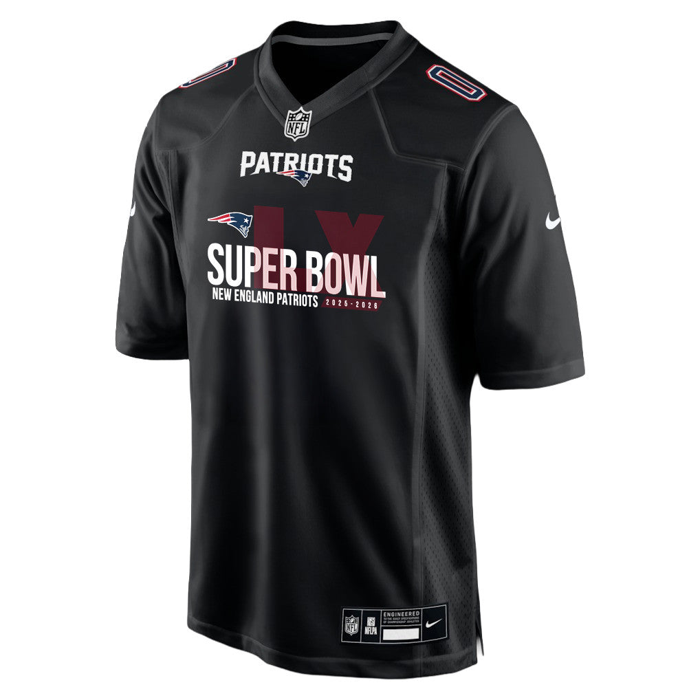 New England Patriots 25-26 Champions Super Bowl LX Custom Fashion Game Jersey - Black