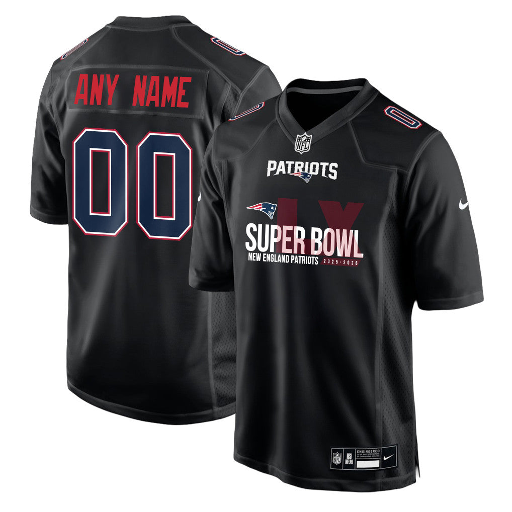 New England Patriots 25-26 Champions Super Bowl LX Custom Fashion Game Jersey - Black