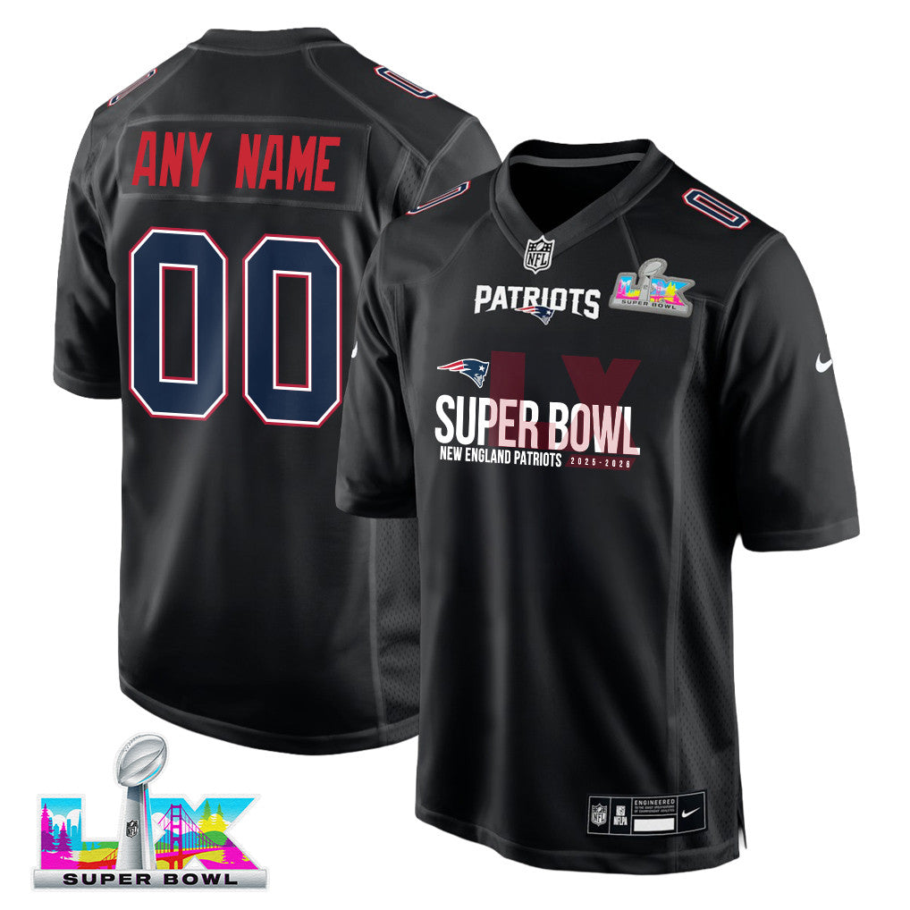 New England Patriots 25-26 Champions Super Bowl LX Custom Fashion Game Jersey - Black