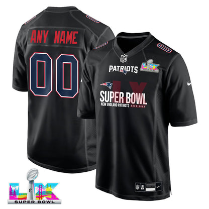 New England Patriots 25-26 Champions Super Bowl LX Custom Fashion Game Jersey - Black