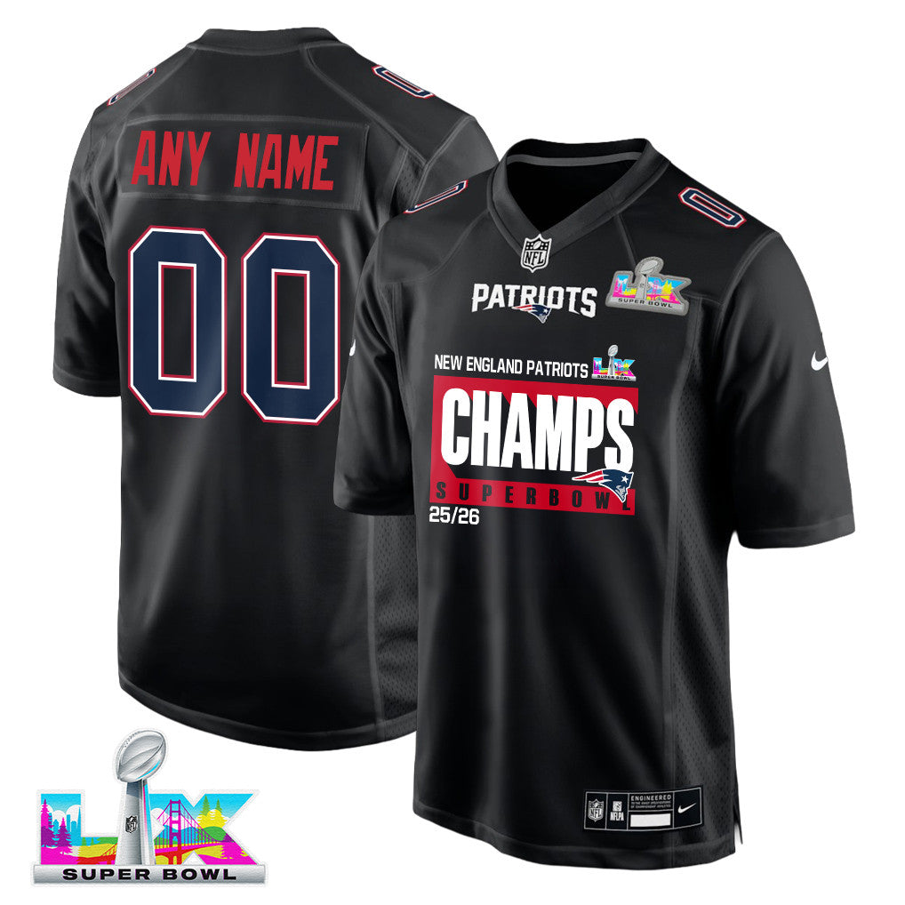 New England Patriots Super Bowl 25/26 Champions LX Custom Fashion Game Jersey - Black