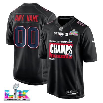 New England Patriots Super Bowl 25/26 Champions LX Custom Fashion Game Jersey - Black