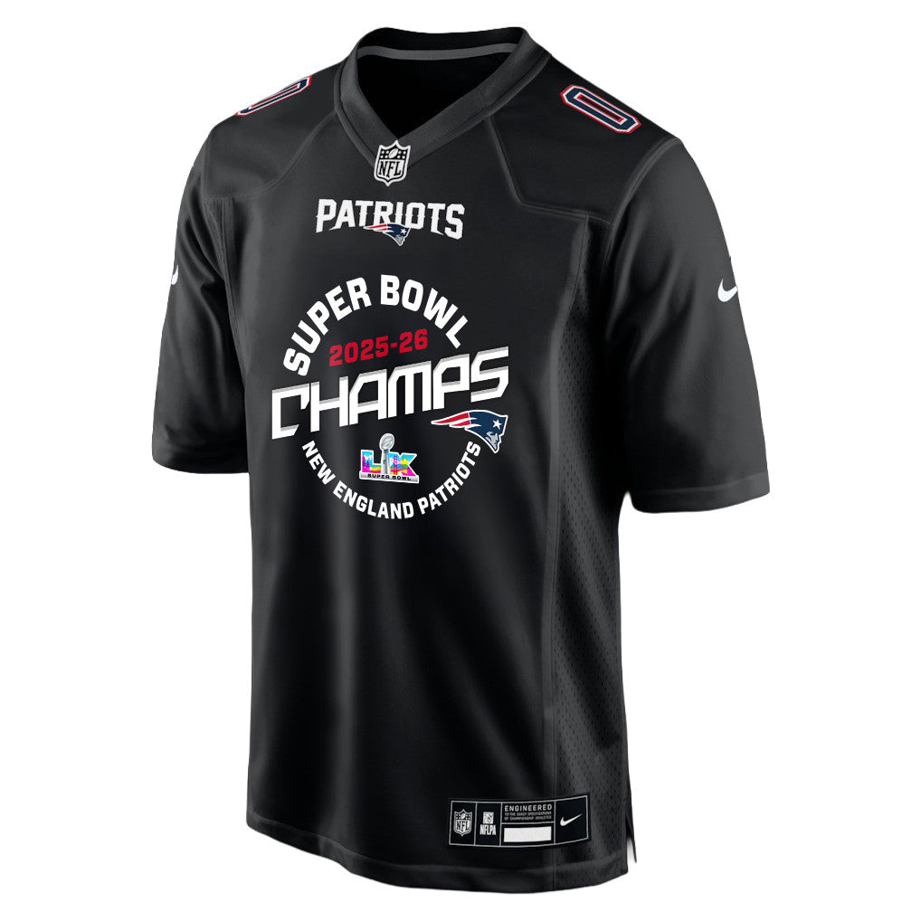 New England Patriots Champions 2025-26 Super Bowl LX Custom Fashion Game Jersey - Black